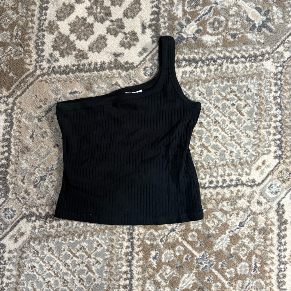 Elegant Black One-Shoulder Ribbed Tank Top